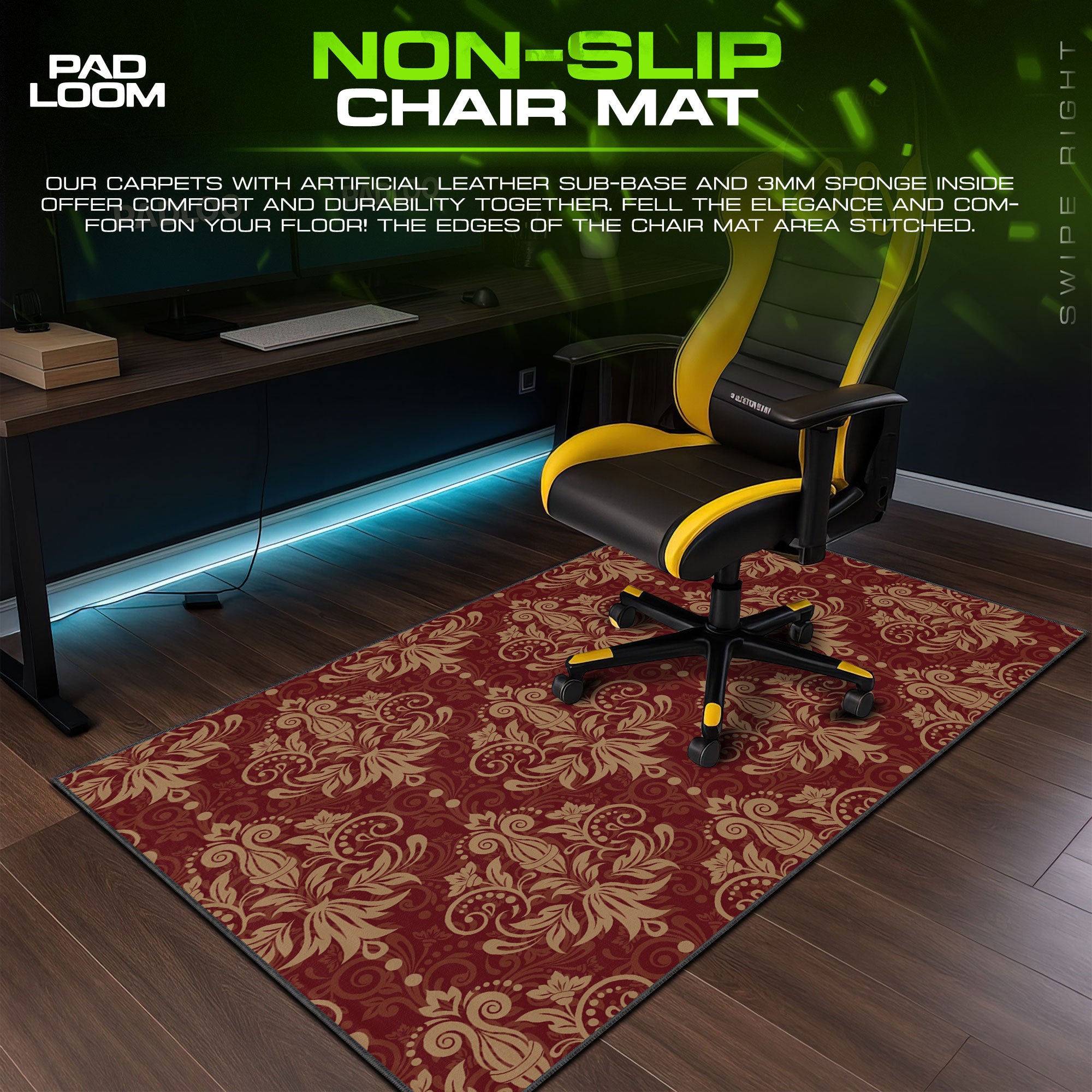 Baroque Red Damask Mouse Pad, Vintage Gold Gaming Desk Mat