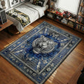Baroque Style Roaring Tiger Blue and Silver Greek Key hypebeast area rug