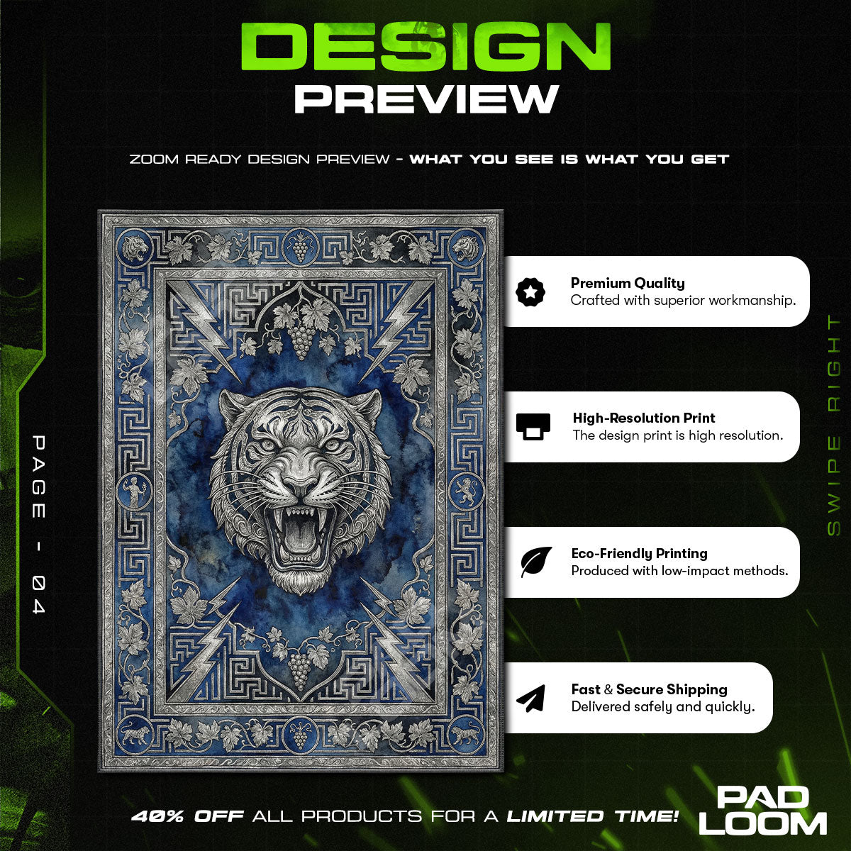 Blue Baroque Tiger Rug - Luxury Greek Key Floor Mat