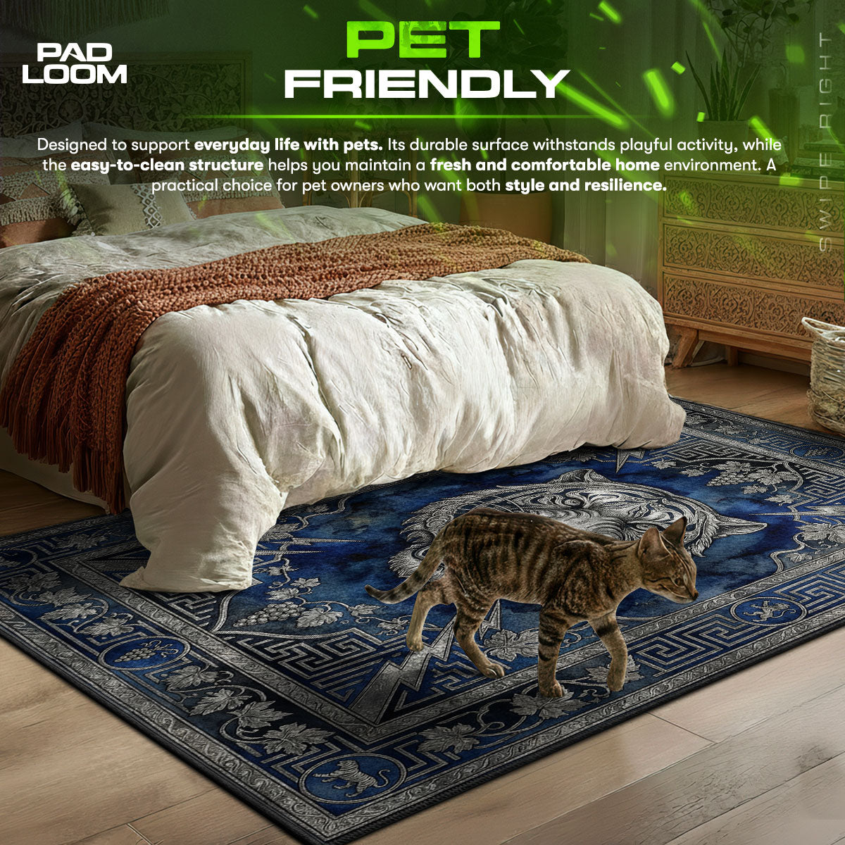 Blue Baroque Tiger Rug - Luxury Greek Key Floor Mat