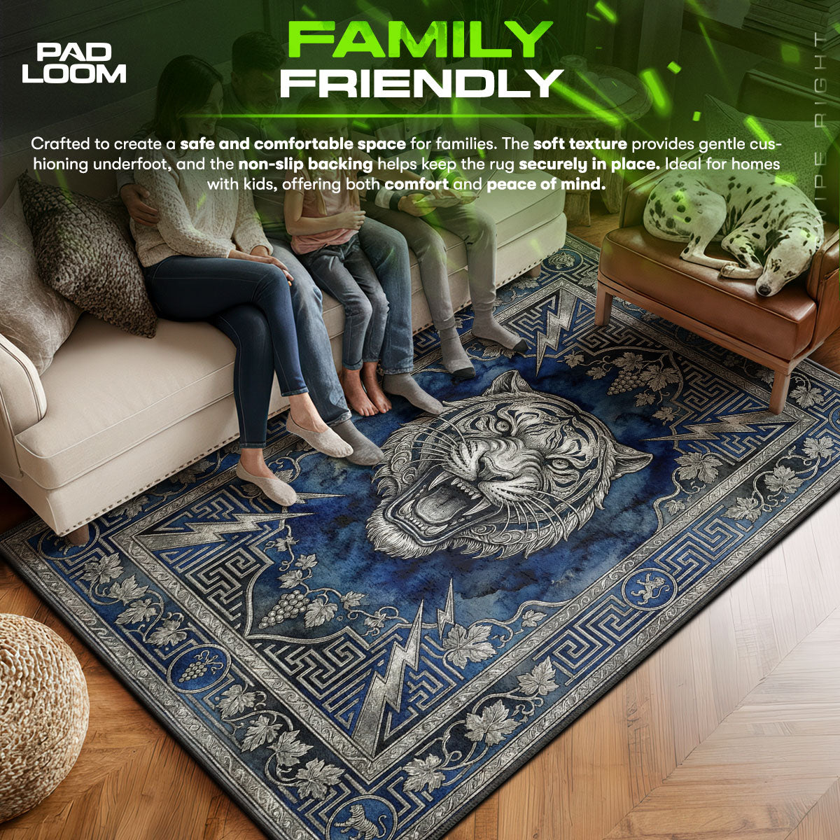 Blue Baroque Tiger Rug - Luxury Greek Key Floor Mat