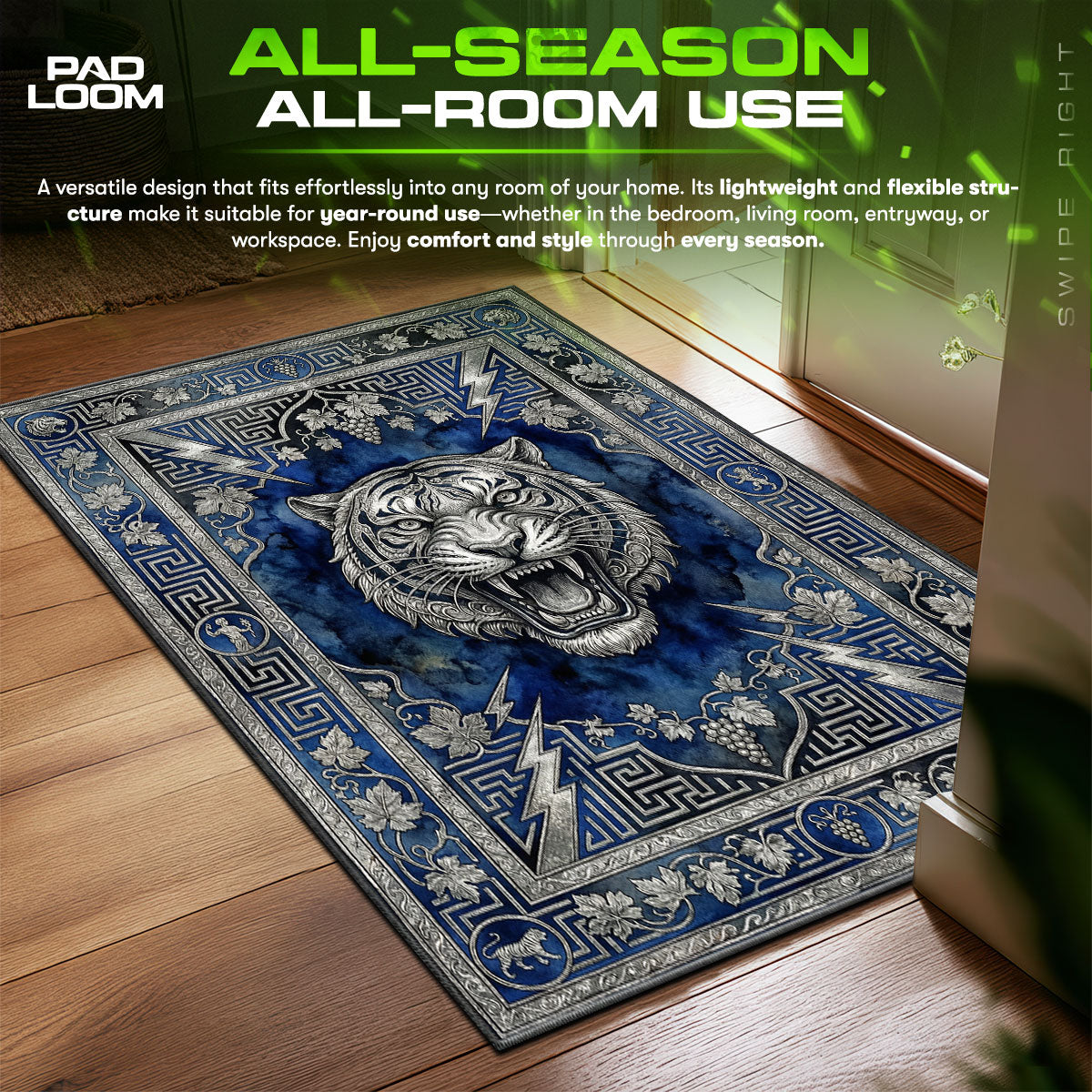 Blue Baroque Tiger Rug - Luxury Greek Key Floor Mat