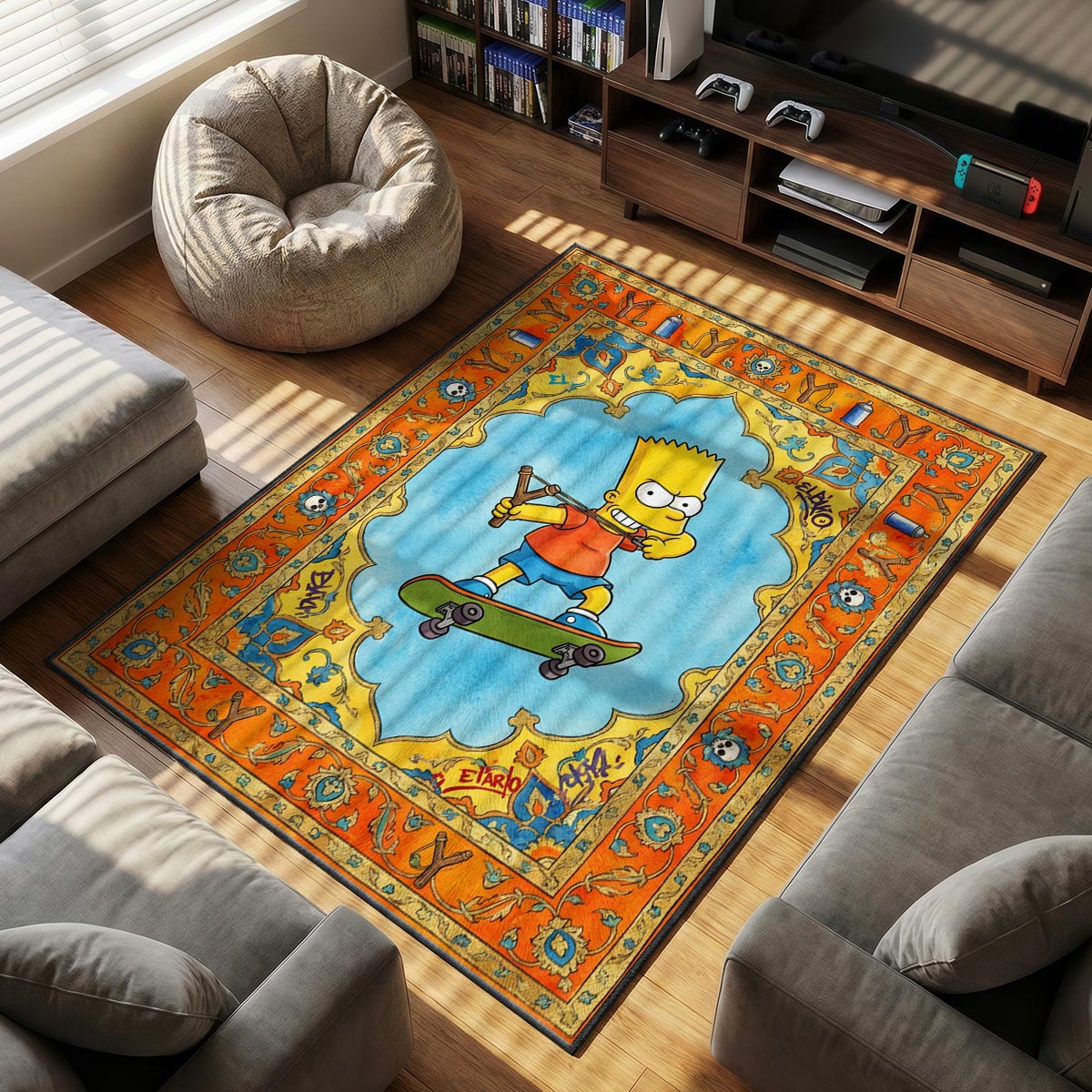 Bart Slingshot themed area rug for home decor fans