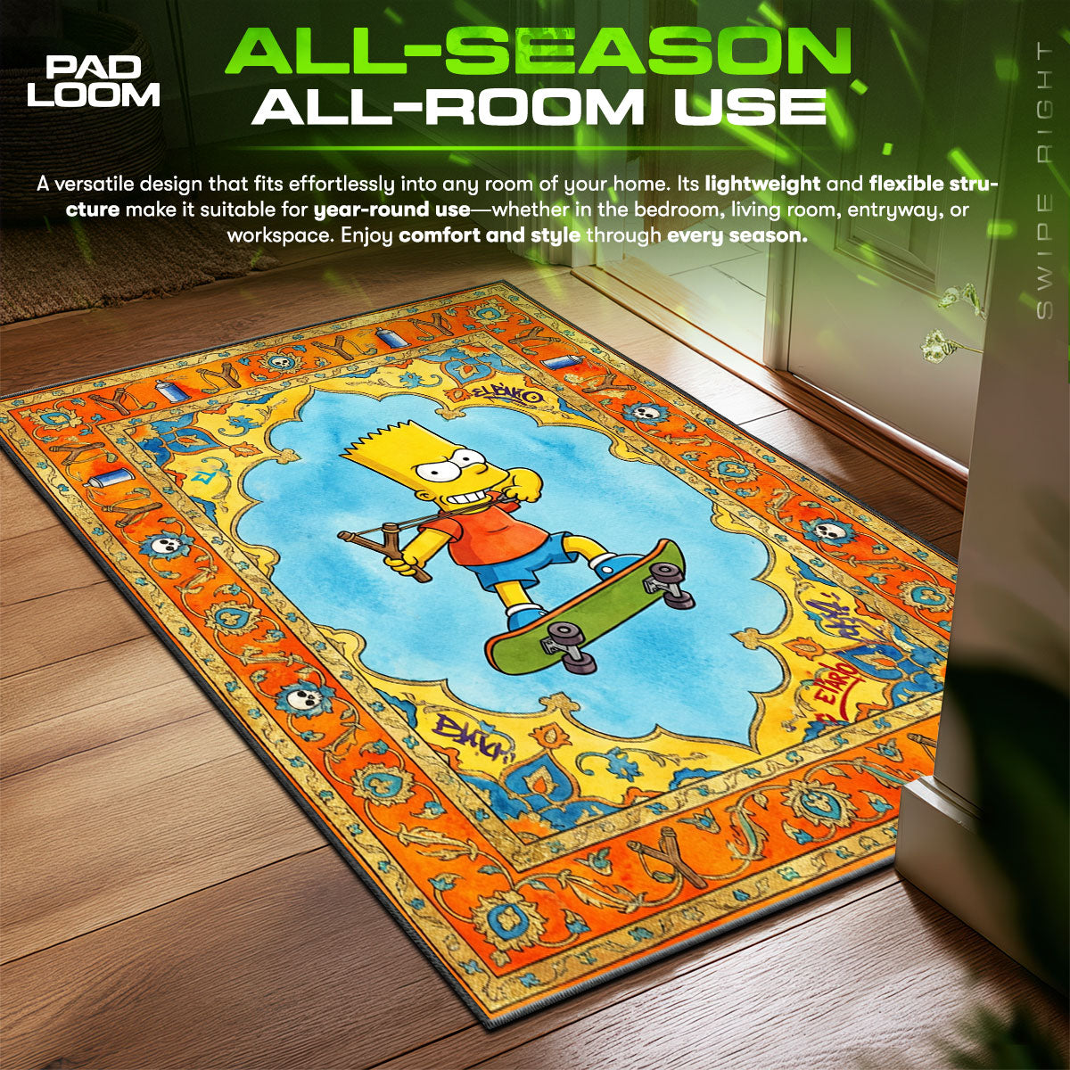 Bart Slingshot Skater Simpsons Room fan rug — premium quality print