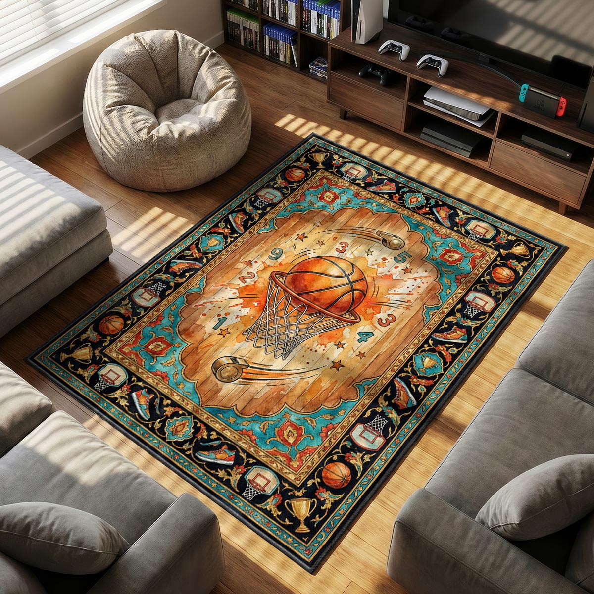 Basketball Slam Dunk Rug – Kids Sports Room Decor