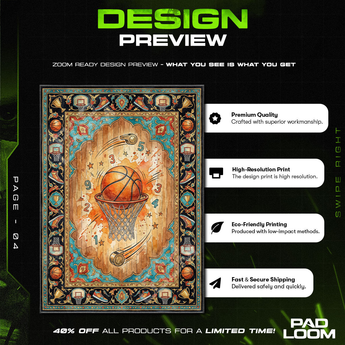 Basketball Slam Dunk Rug – Kids Sports Room Decor