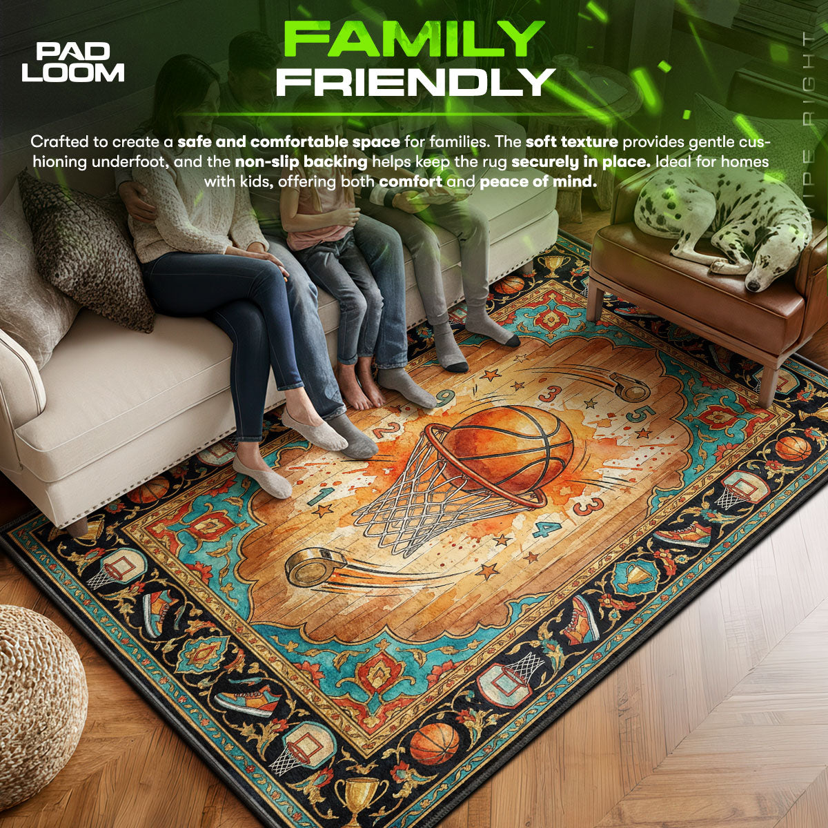 Basketball Slam Dunk Rug – Kids Sports Room Decor
