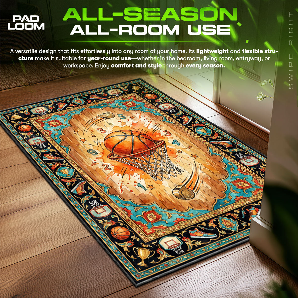 Basketball Slam Dunk Rug – Kids Sports Room Decor