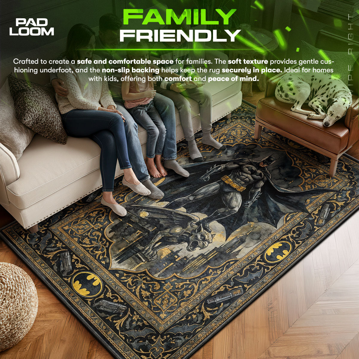 Batman area rug showing full home decor artwork