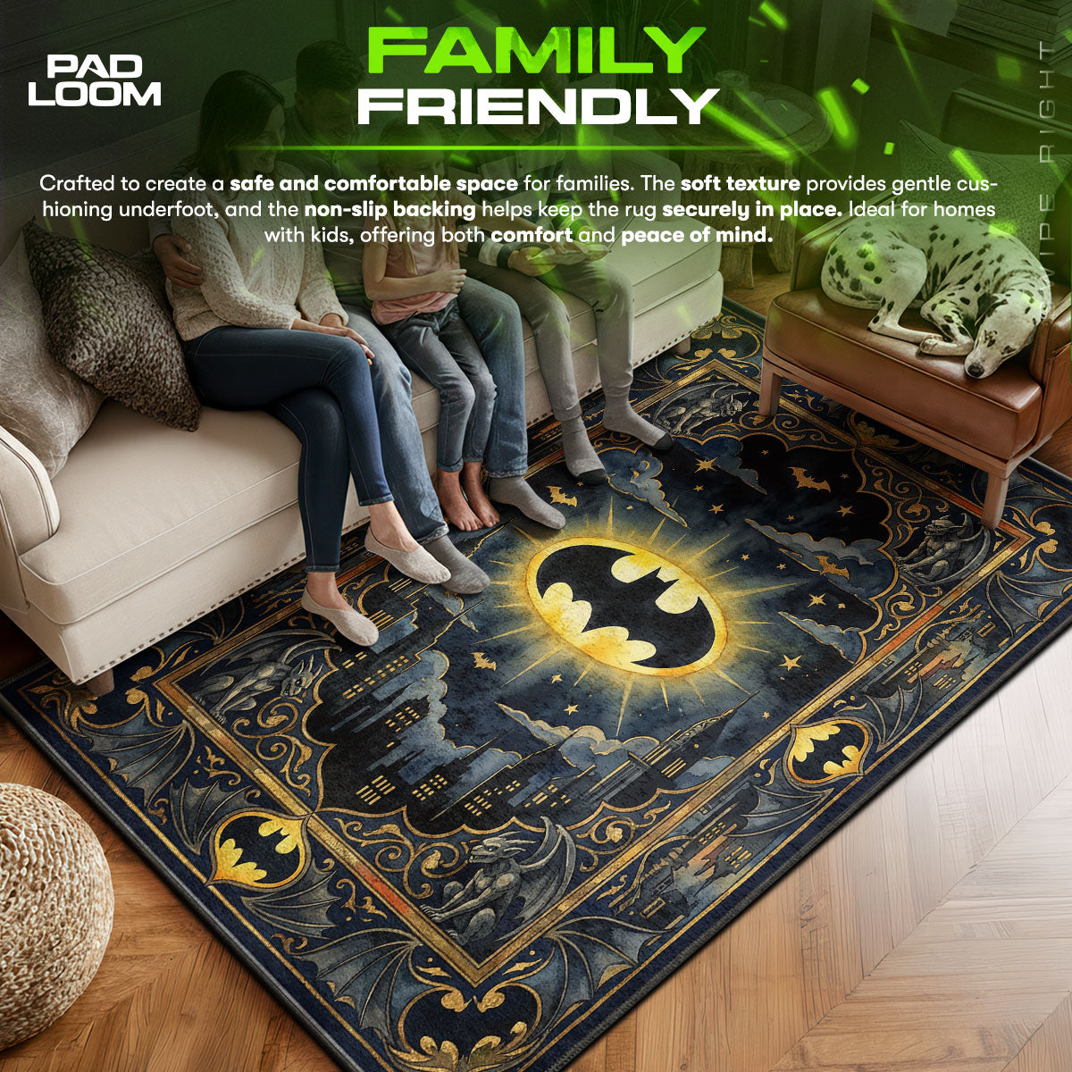 Batman area rug showing full home decor artwork