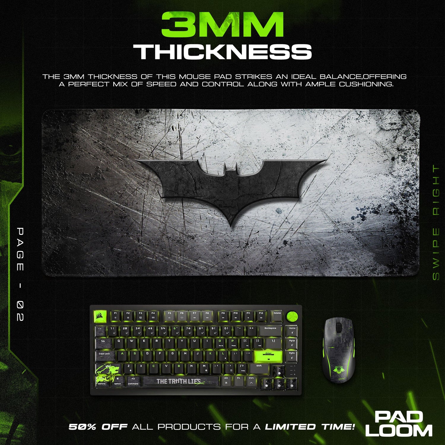 Batman Mouse Pad, Grunge Emblem Game Desk Mat Padloom