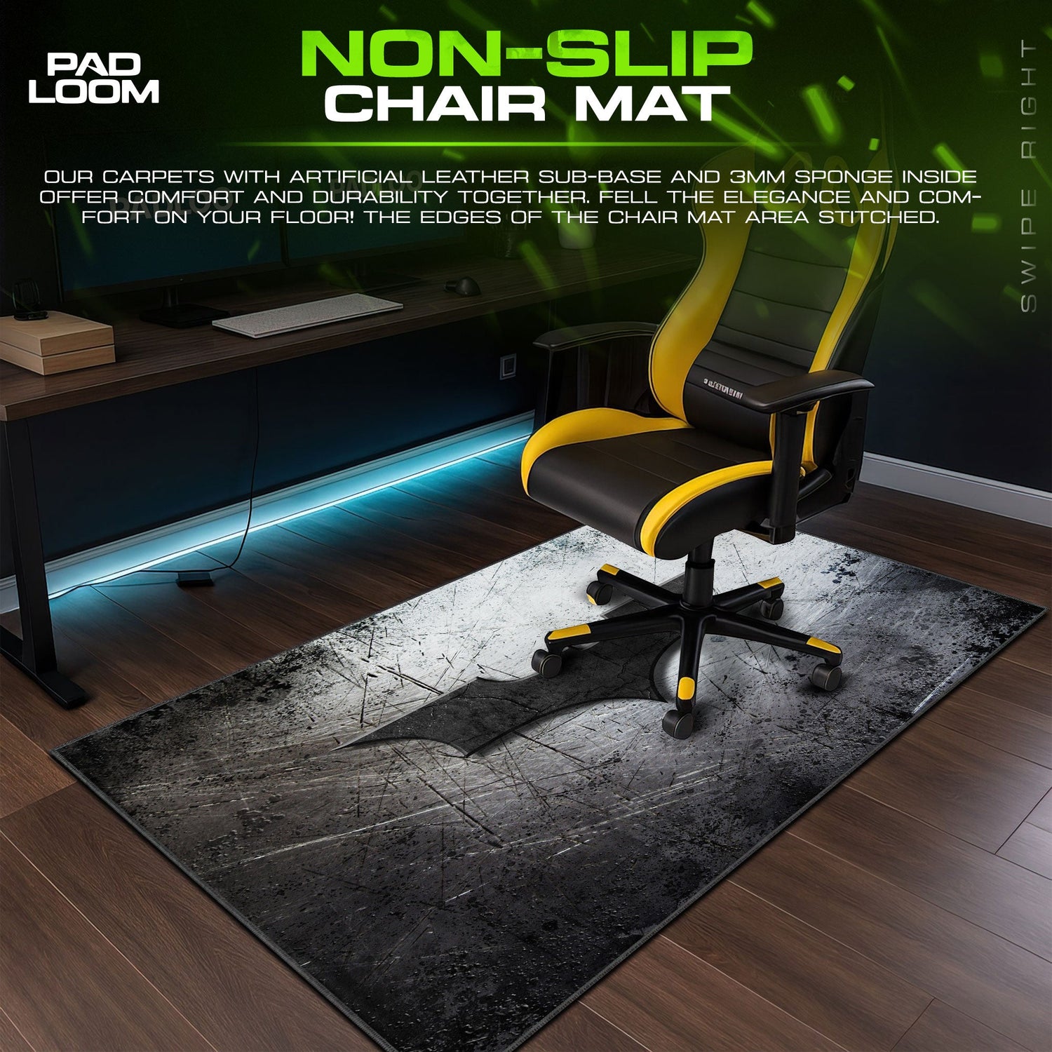 Batman Mouse Pad, Grunge Emblem Game Desk Mat Padloom
