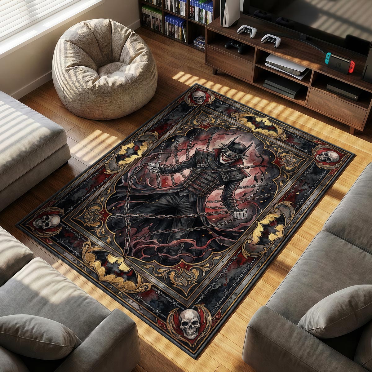 Batman Who themed area rug for Gothic fans