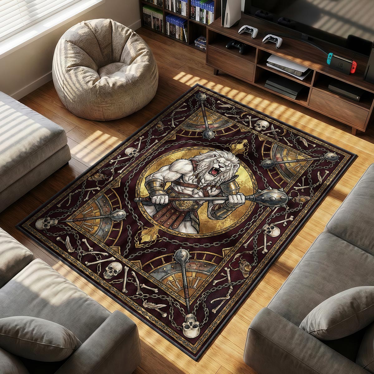 Battle Beast themed area rug for home decor fans