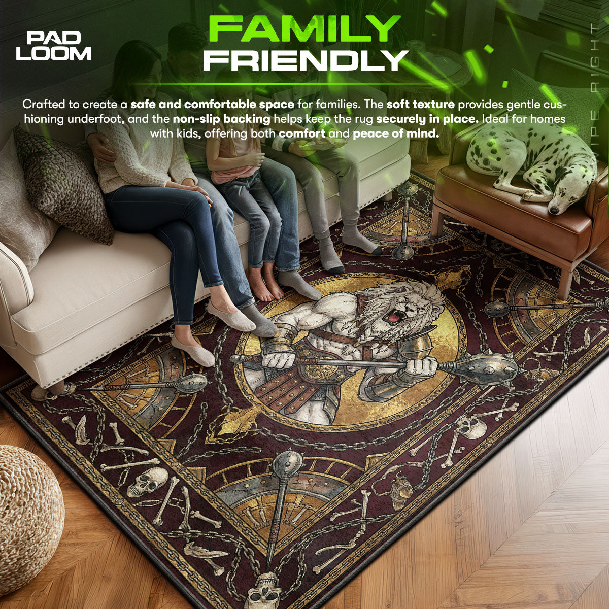Battle area rug showing full home decor artwork