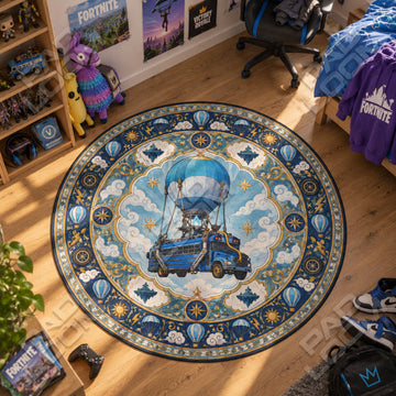 Battle Bus Soaring Round Rug - Fortnite Chair Mat