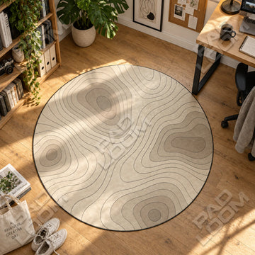Topografie Taupe runder Teppich im Wohnraum - Boho-Teppich rund
