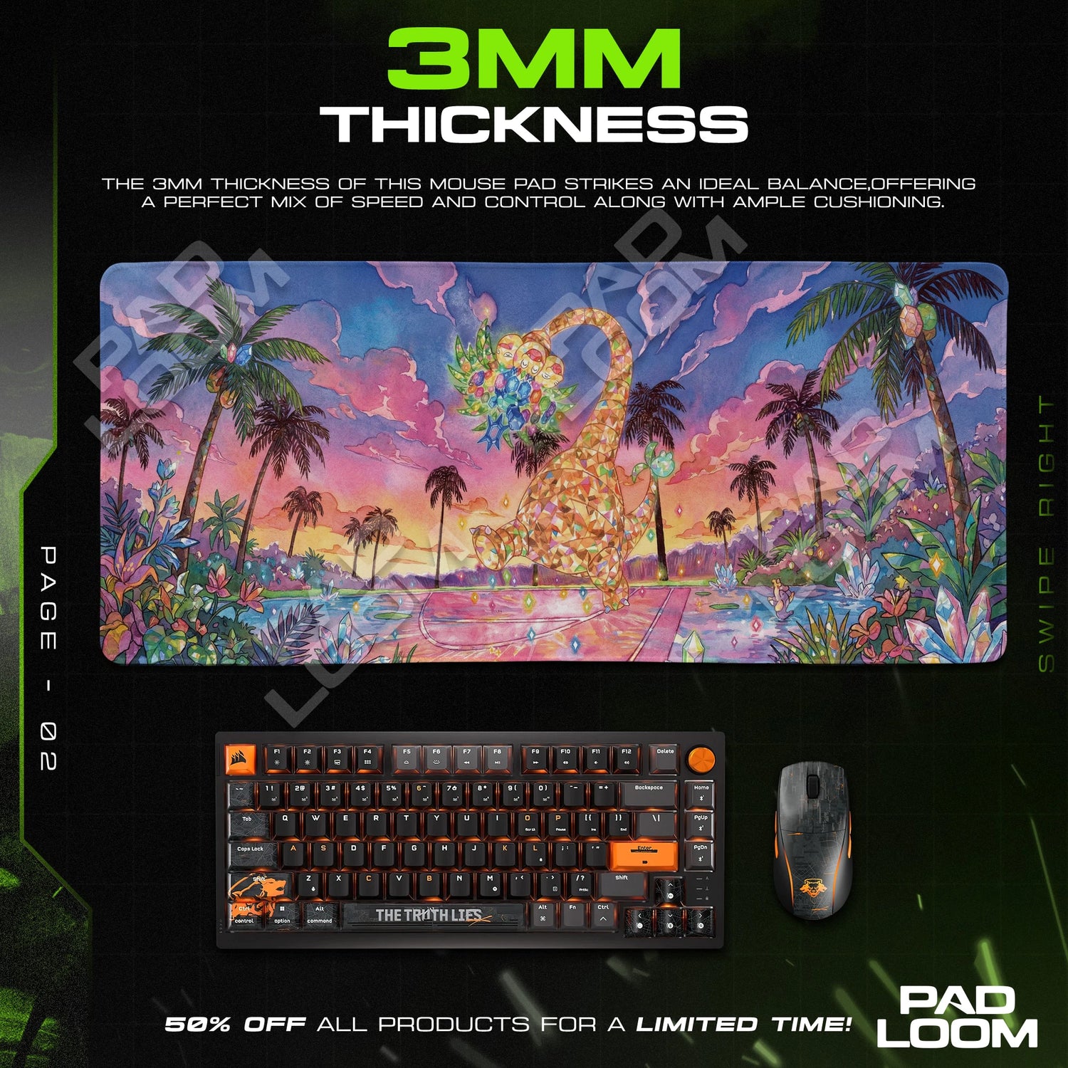 Bayleef Crystal Sunset artwork close-up on the mouse pad surface