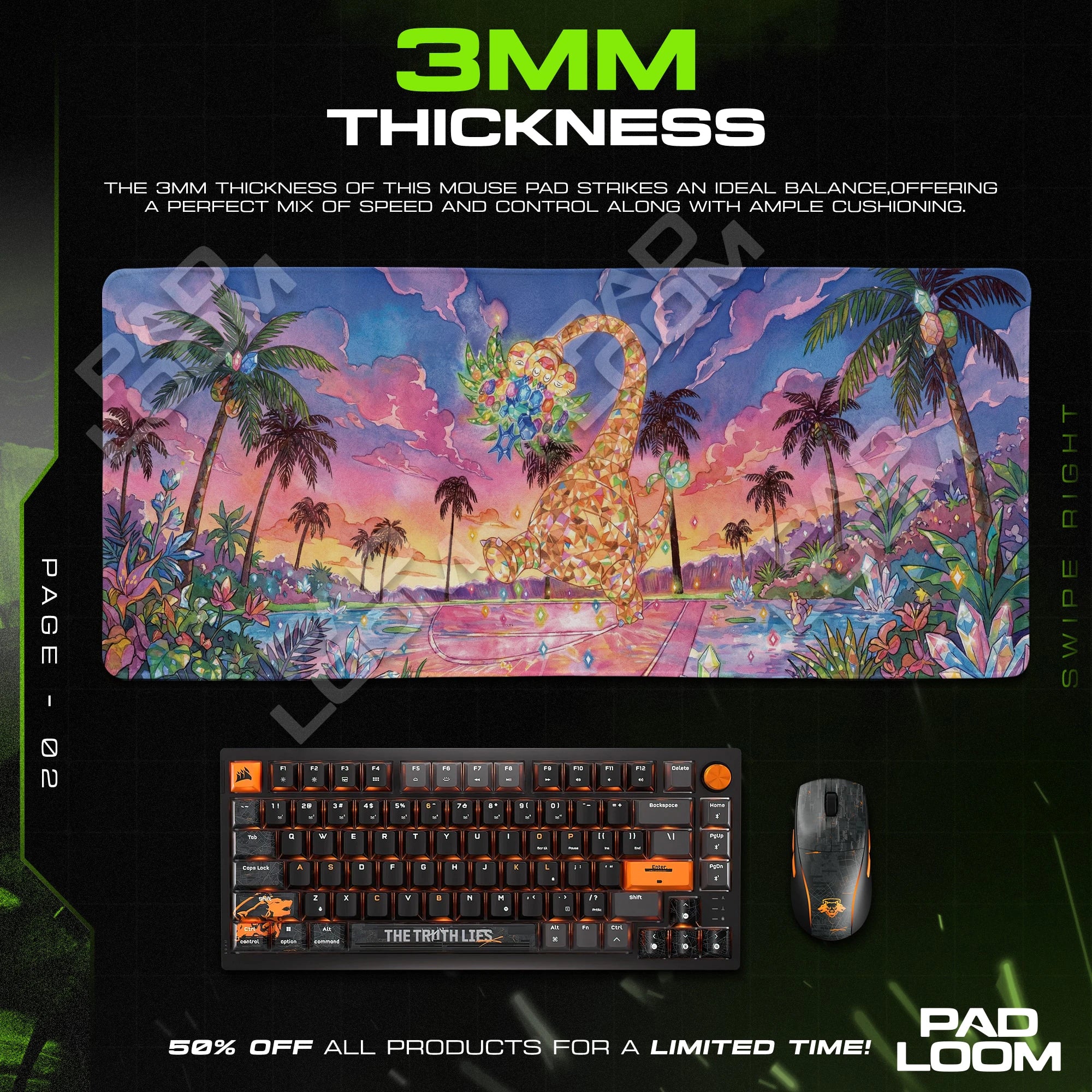 Bayleef Crystal Sunset artwork close-up on the mouse pad surface