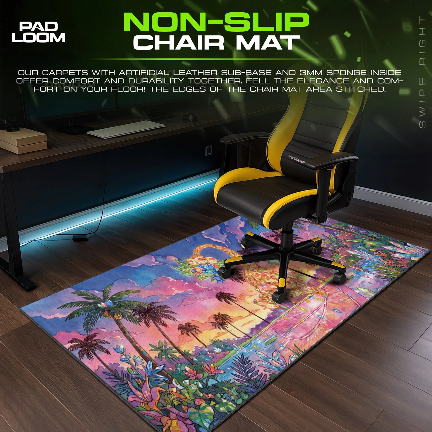 Bayleef Crystal Sunset – stitched-edge, non-slip mouse pad detail