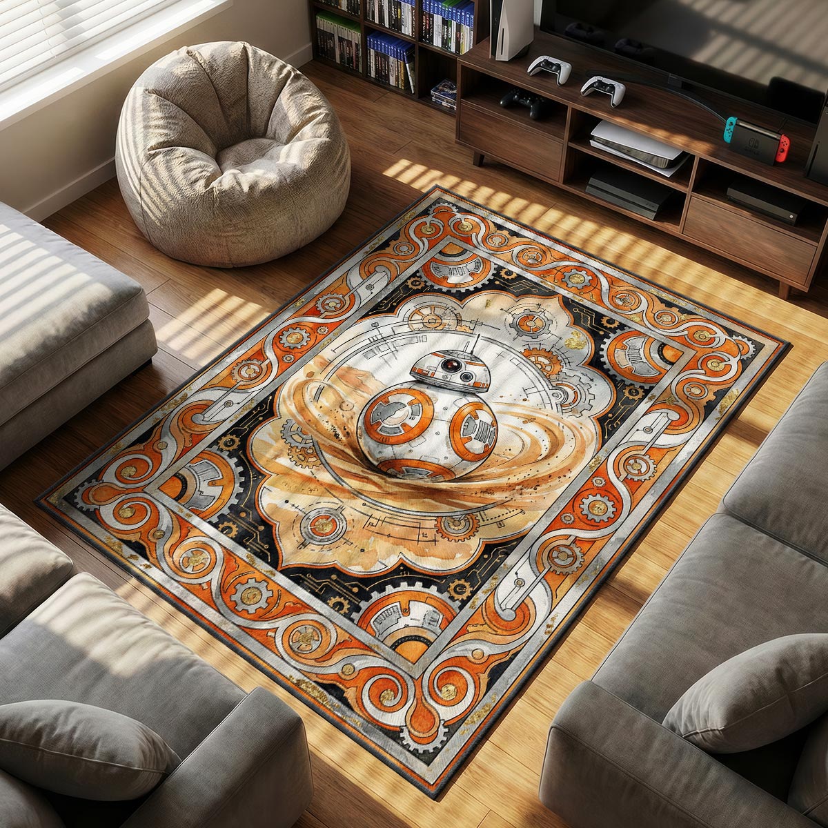 BB Steampunk themed area rug for home decor fans