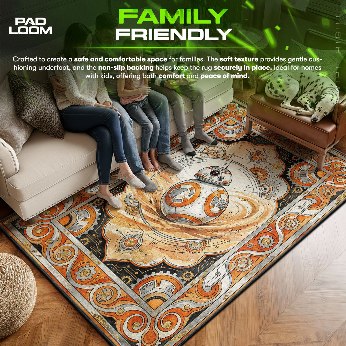 BB area rug showing full home decor artwork