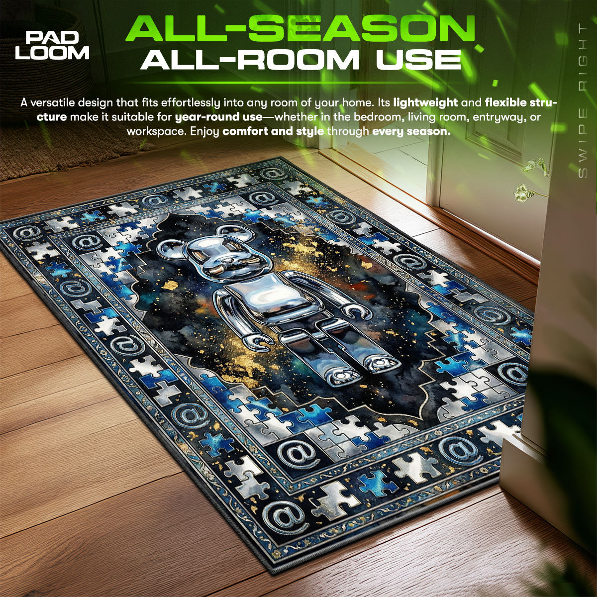 Bearbrick Chrome Puzzle Hypebeast Floor fan rug — premium quality print