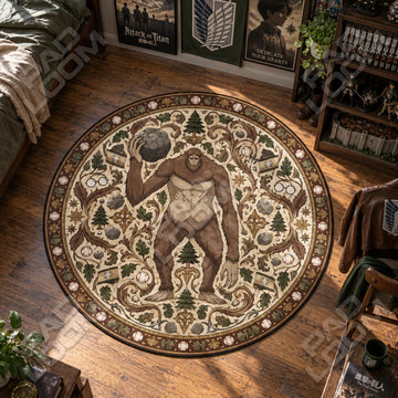Beast Titan Boulder Attack on Titan round rug on a bedroom floor - Attack on Titan chair mat
