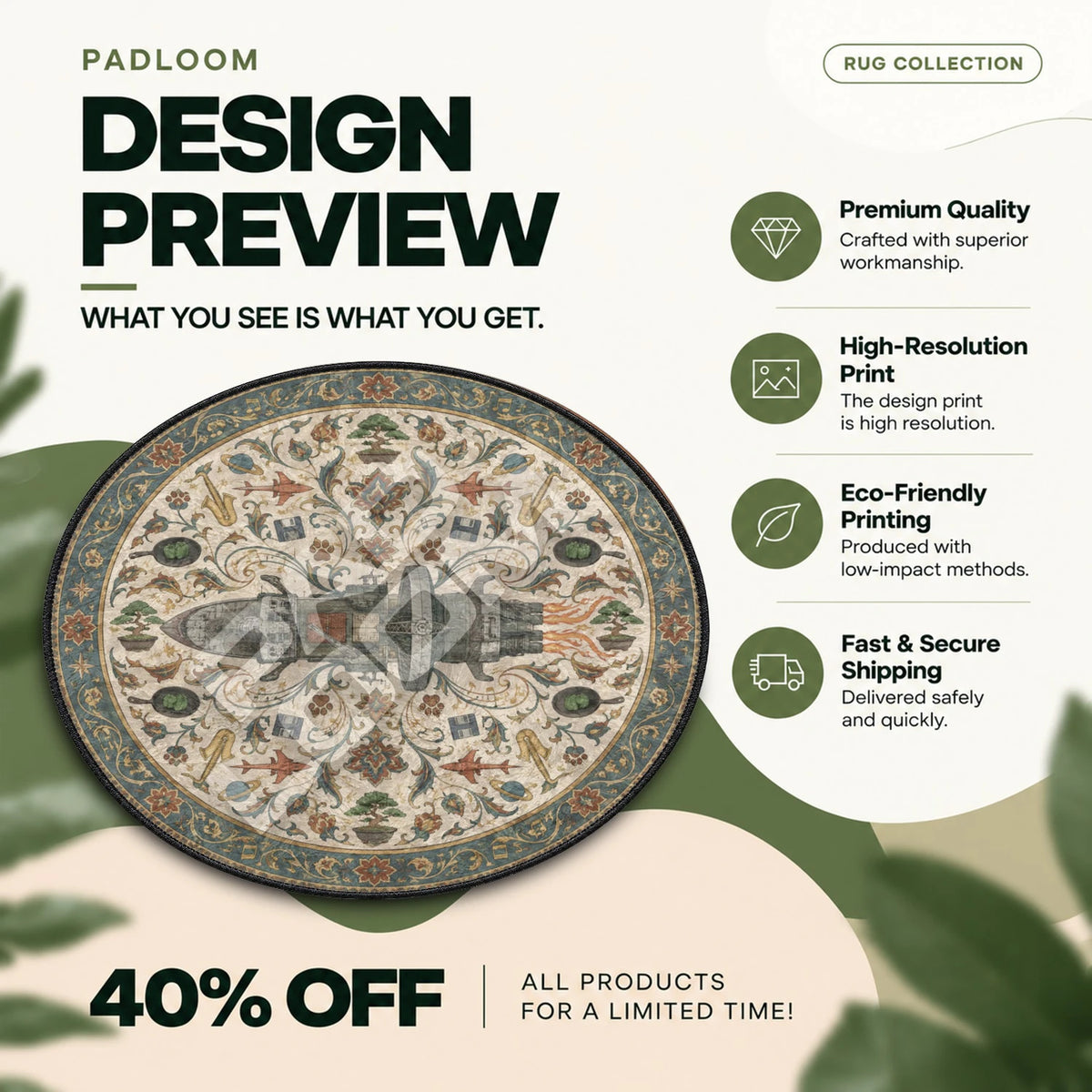 Bebop Ship Medallion Cowboy Bebop round rug full design preview