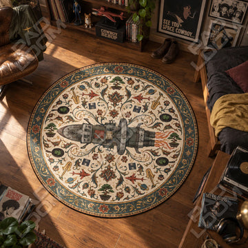 Bebop Ship Medallion Cowboy Bebop round rug on a bedroom floor - Cowboy Bebop chair mat