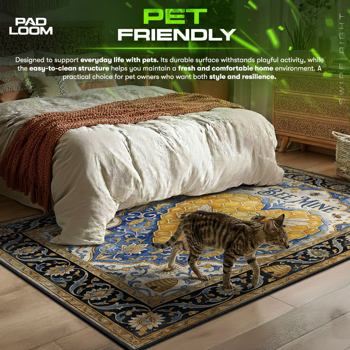 Bee Mine themed area rug for home decor fans