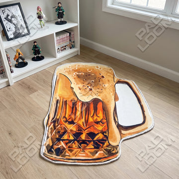 Beer Mug shaped area rug, die-cut man cave rug