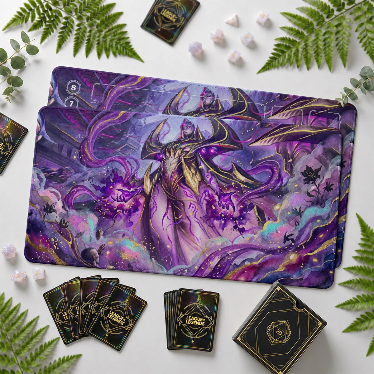 Bel'Veth Void Riftbound TCG playmat with card zones and score track – LoL game mat