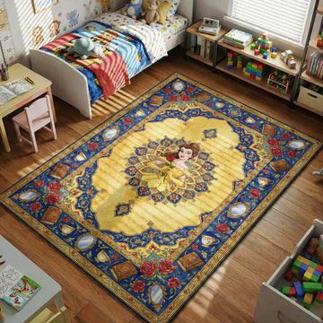Belle Beauty and the Beast princess yellow dress kids bedroom area rug