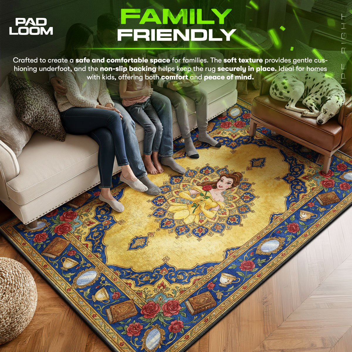 Belle area rug showing full home decor artwork