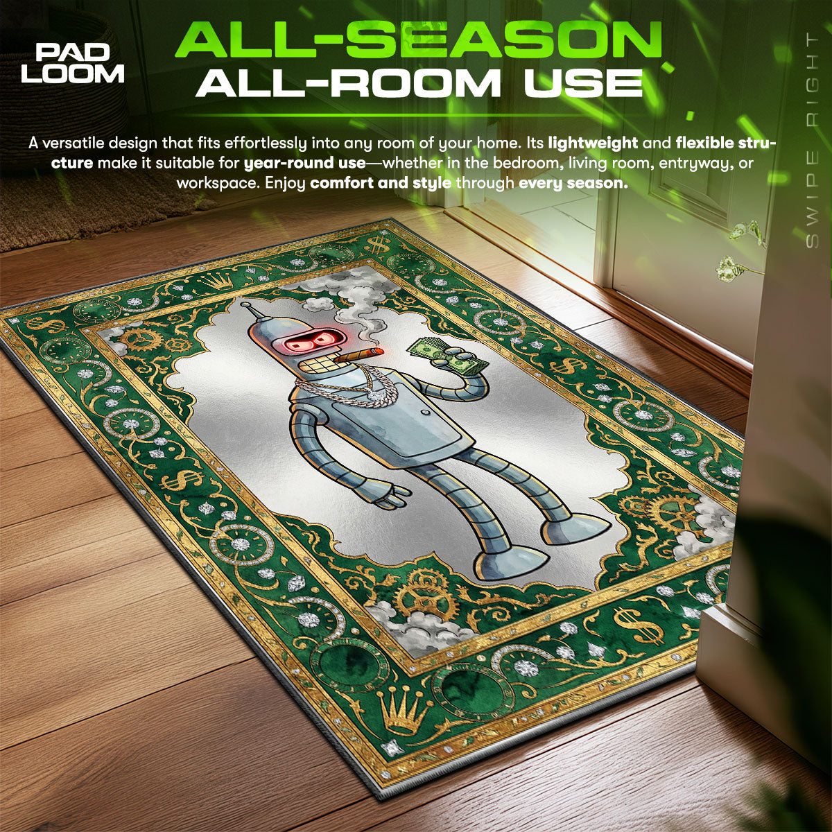 Bender Cash Luxury Industrial Floor Decor fan rug — premium quality print
