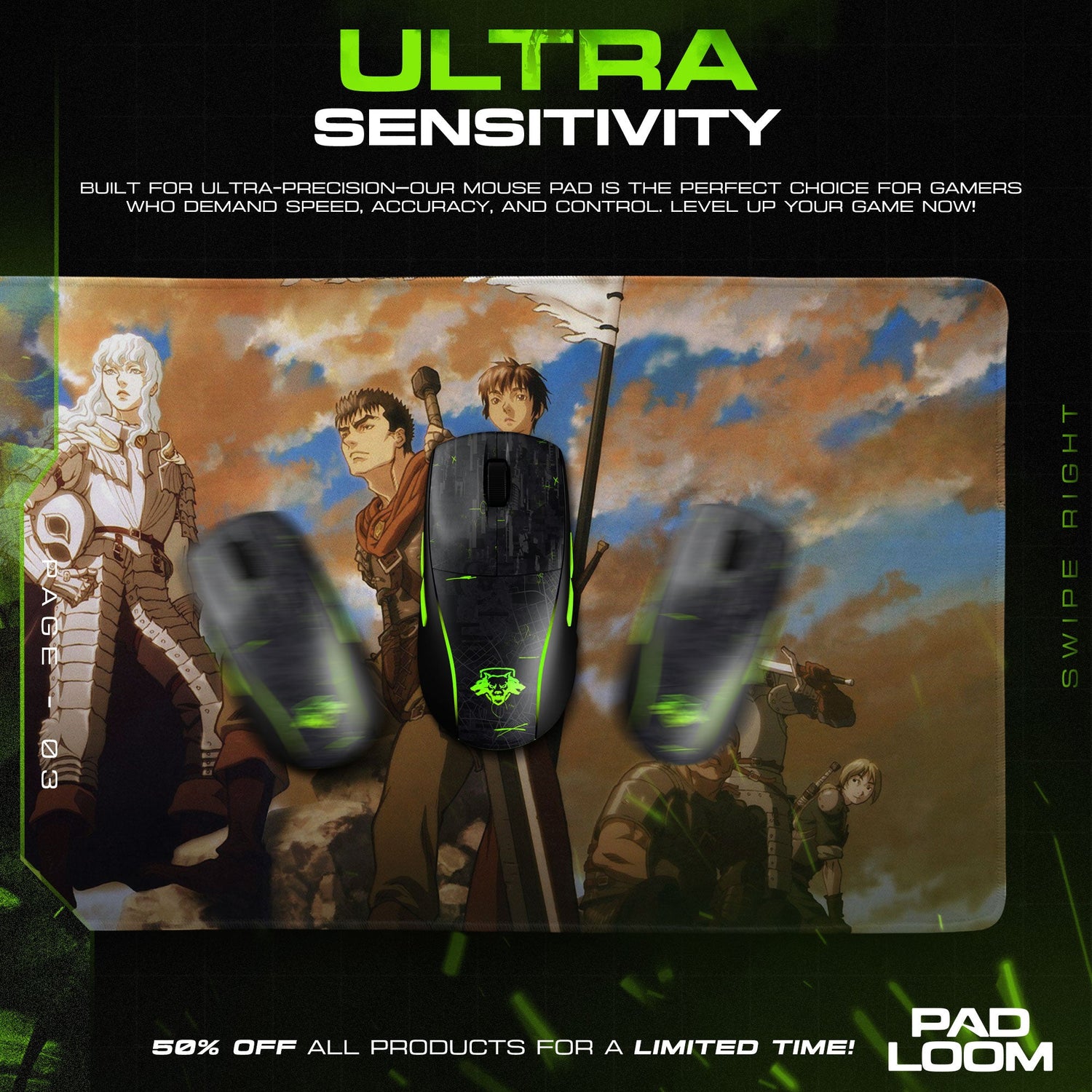 Berserk Band of the Hawk Mouse Pad - Golden Age Anime Desk Mat Padloom