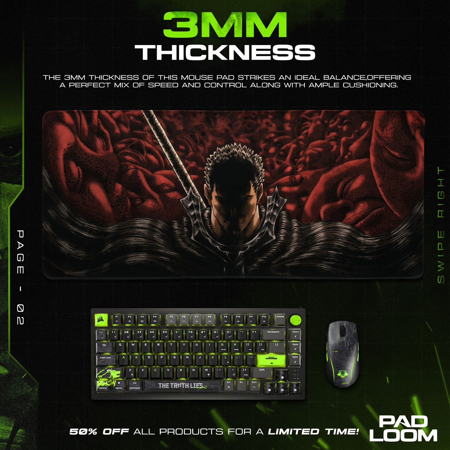 Berserk Black Swordsman Mouse Pad - Dark Anime Gaming Desk Mat Padloom