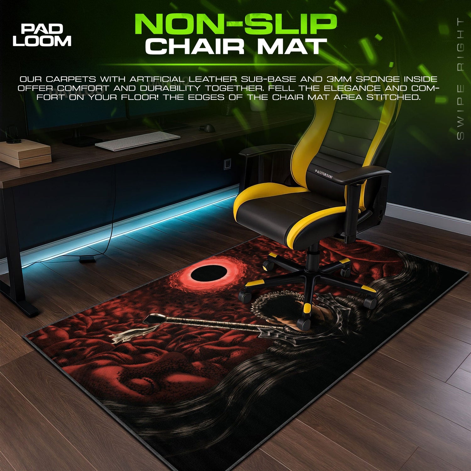 Berserk Black Swordsman Mouse Pad - Dark Anime Gaming Desk Mat Padloom