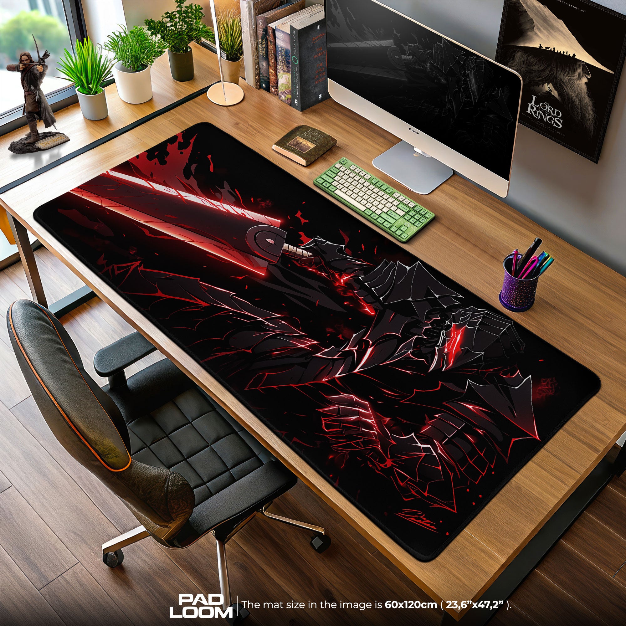 Berserk Crimson Blade Mouse Pad, Dark Anime Gaming Desk Mat