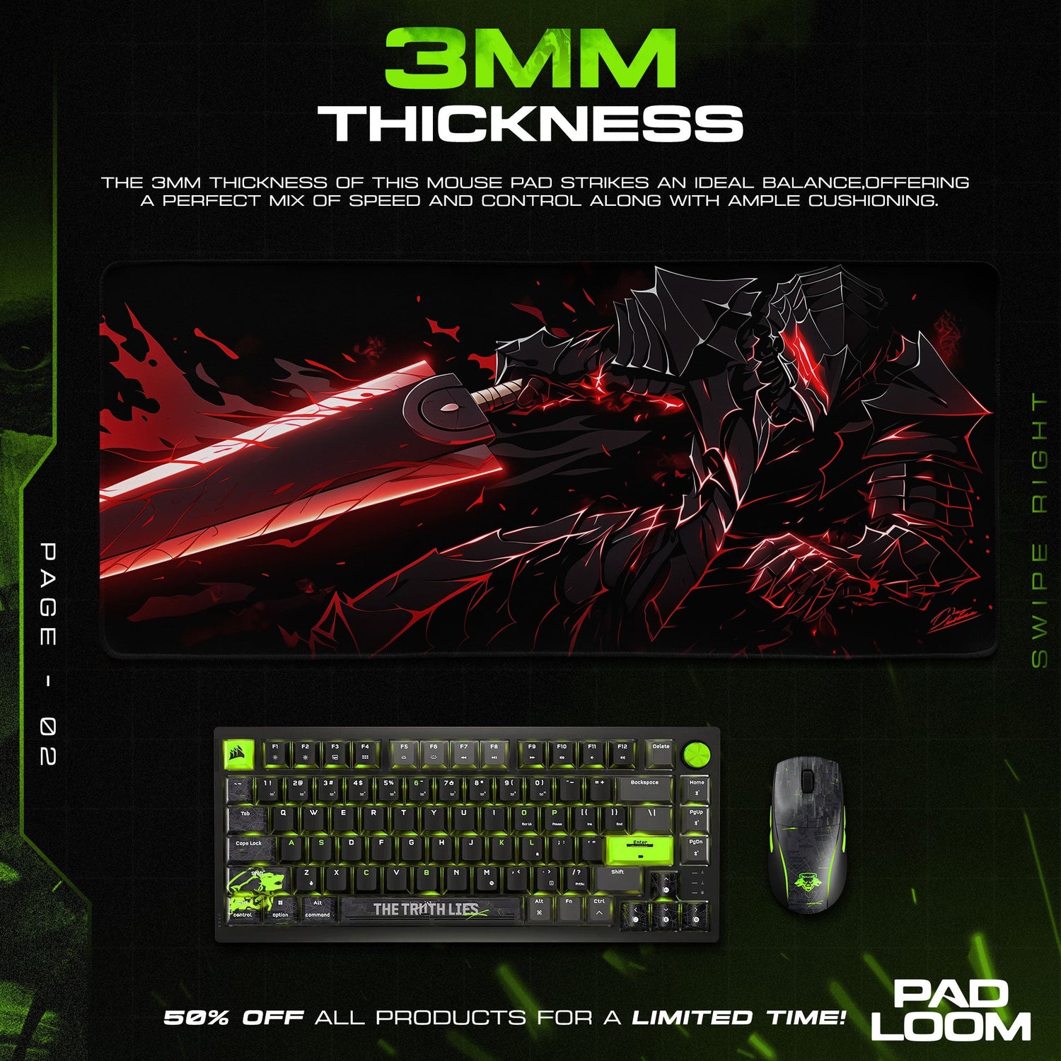 Berserk Crimson Blade Mouse Pad, Dark Anime Gaming Desk Mat Padloom