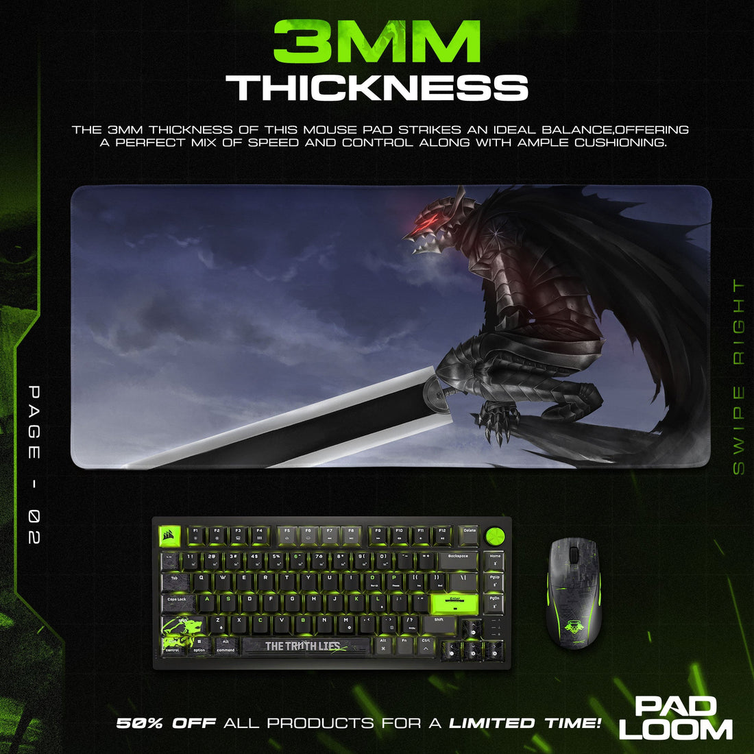Berserk Dragon Slayer Mouse Pad - Dark Fantasy Gaming Desk Mat Padloom