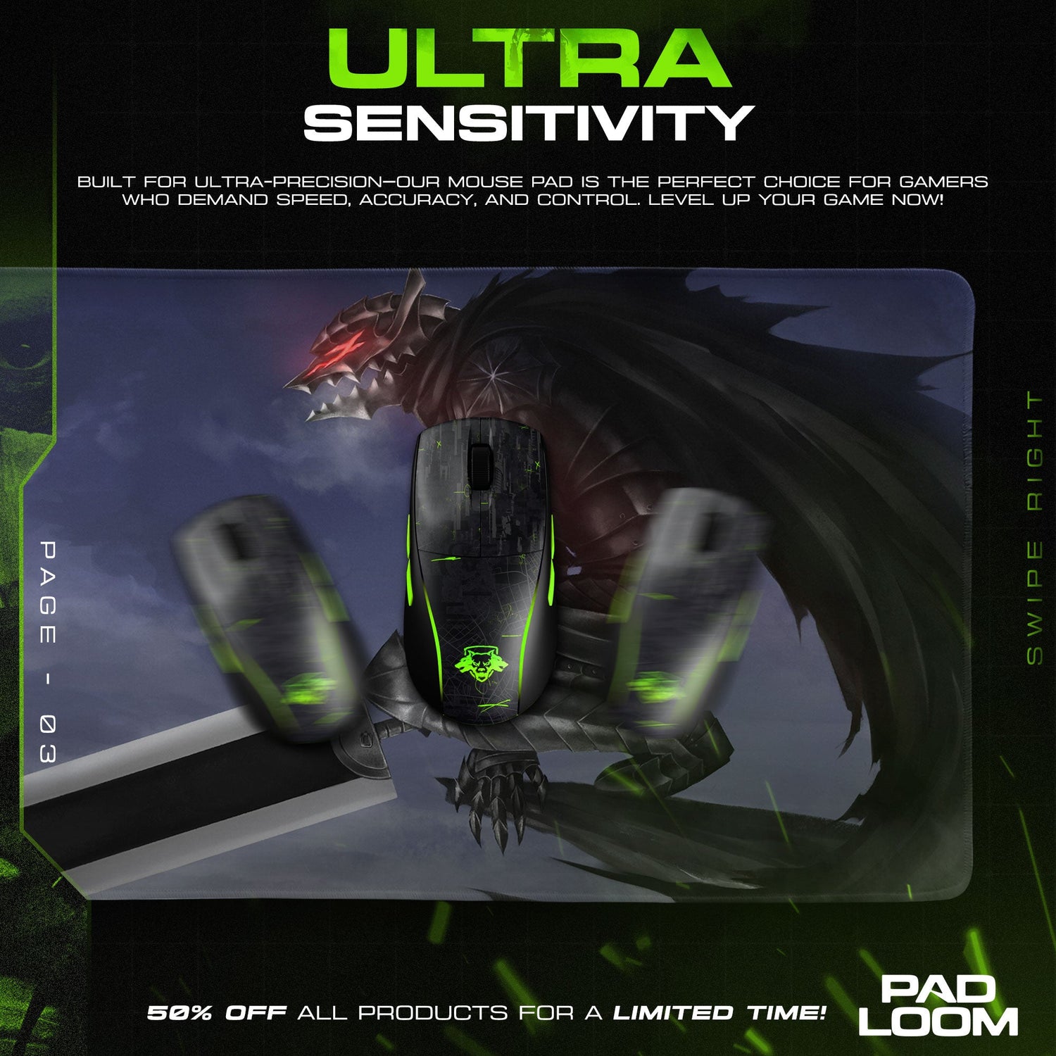 Berserk Dragon Slayer Mouse Pad - Dark Fantasy Gaming Desk Mat Padloom