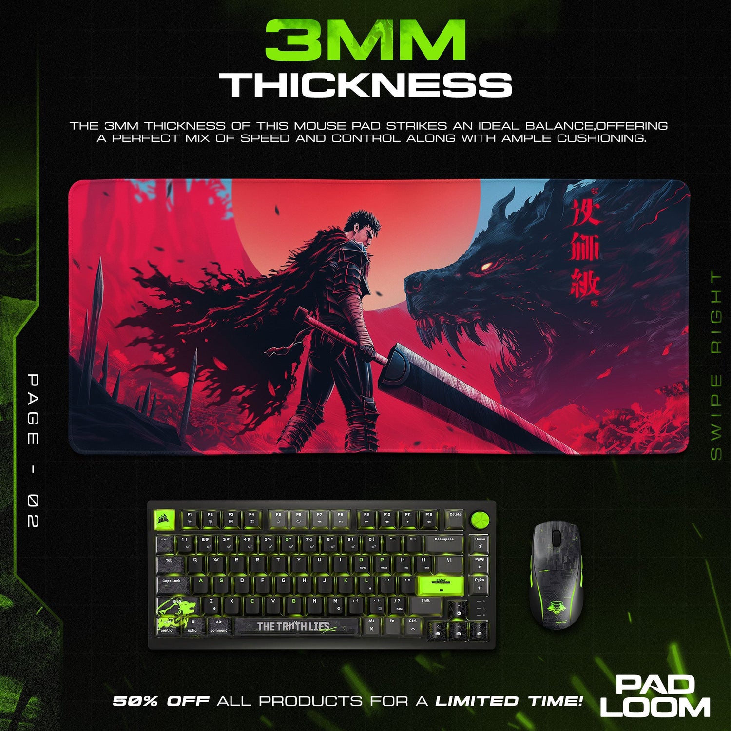 Berserk Dragonslayer Blade Mouse Pad, Anime Gaming Desk Mat Padloom