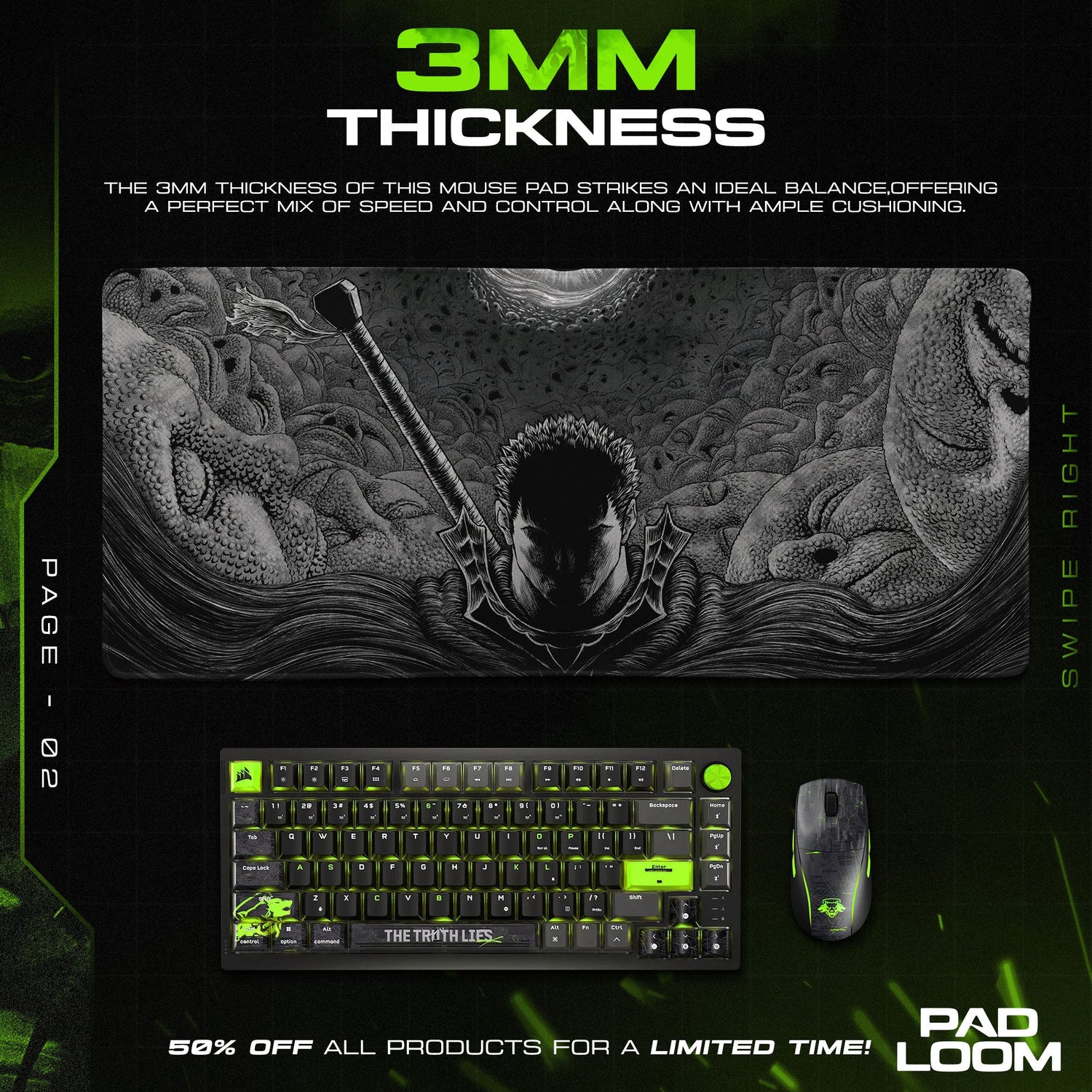 Berserk Eclipse Shadows Mouse Pad - Monochrome Anime Gaming Desk Mat Padloom