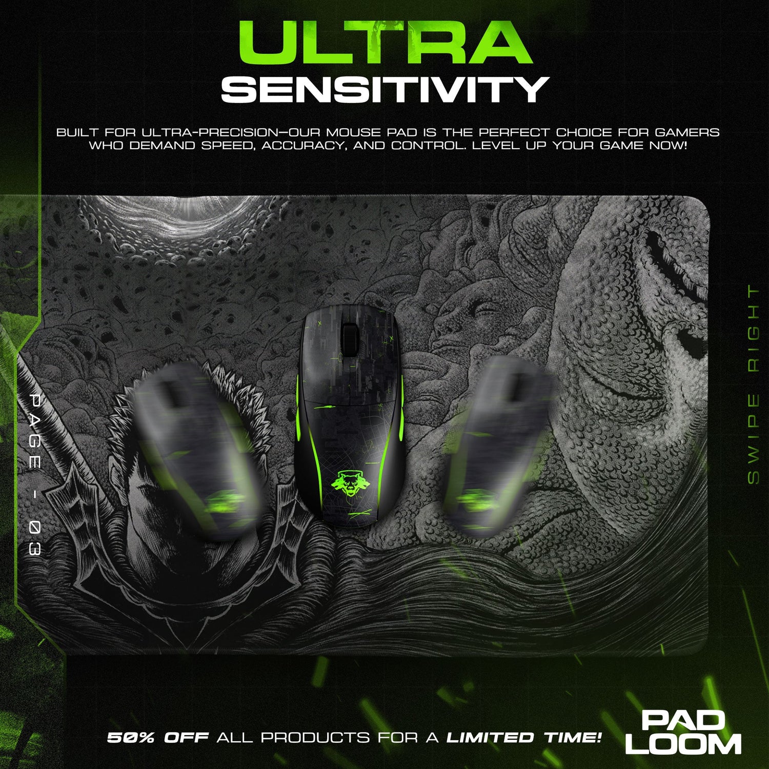 Berserk Eclipse Shadows Mouse Pad - Monochrome Anime Gaming Desk Mat Padloom