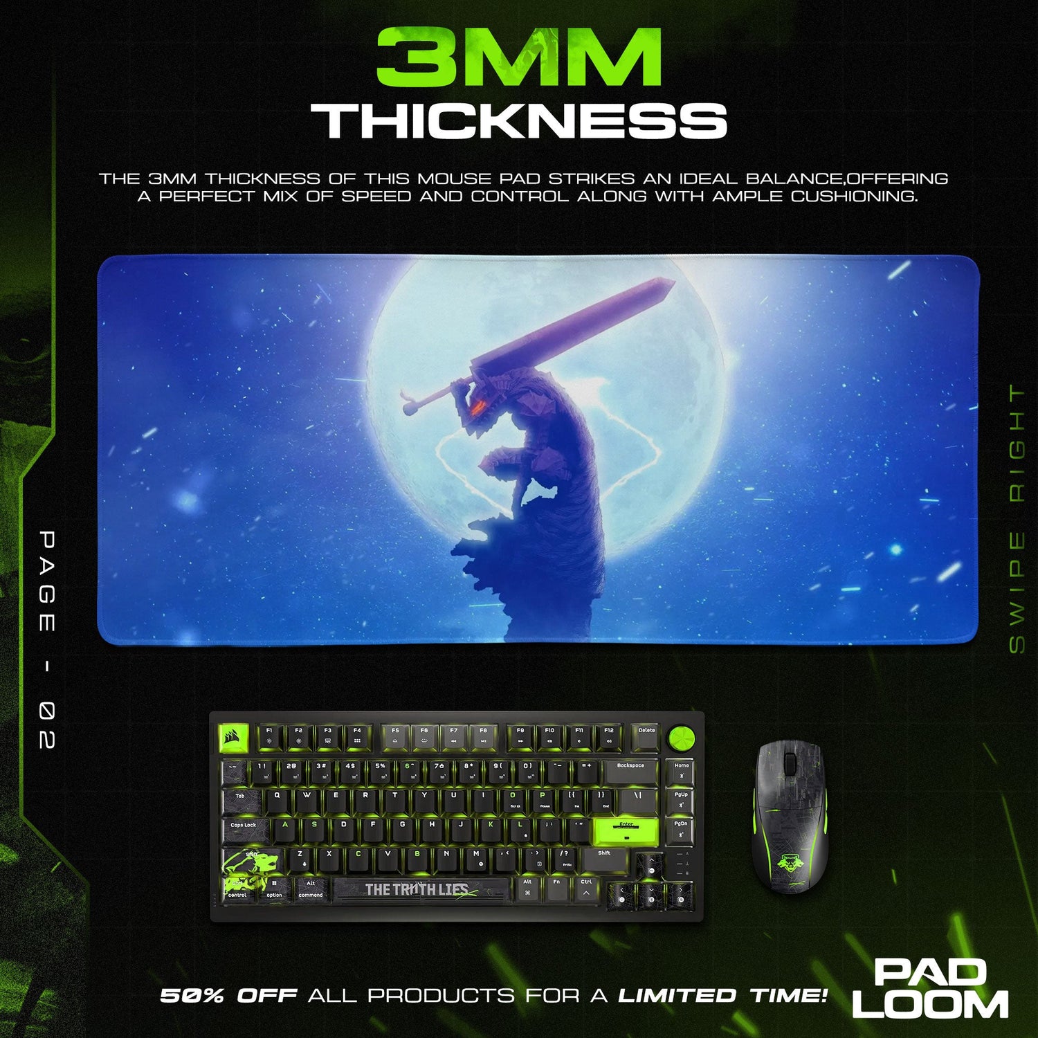 Berserk Guts Eclipse Mouse Pad, Anime Gaming Desk Mat Padloom