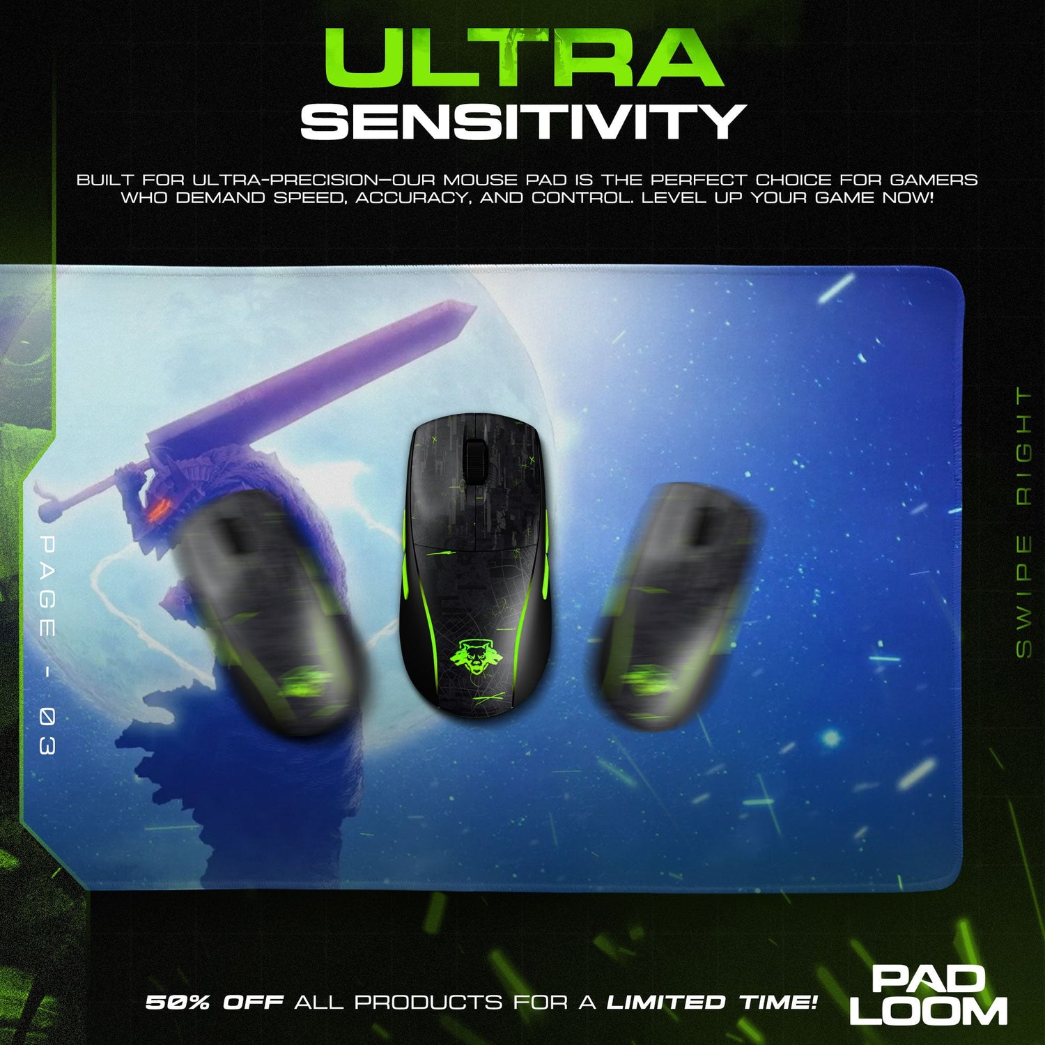 Berserk Guts Eclipse Mouse Pad, Anime Gaming Desk Mat Padloom