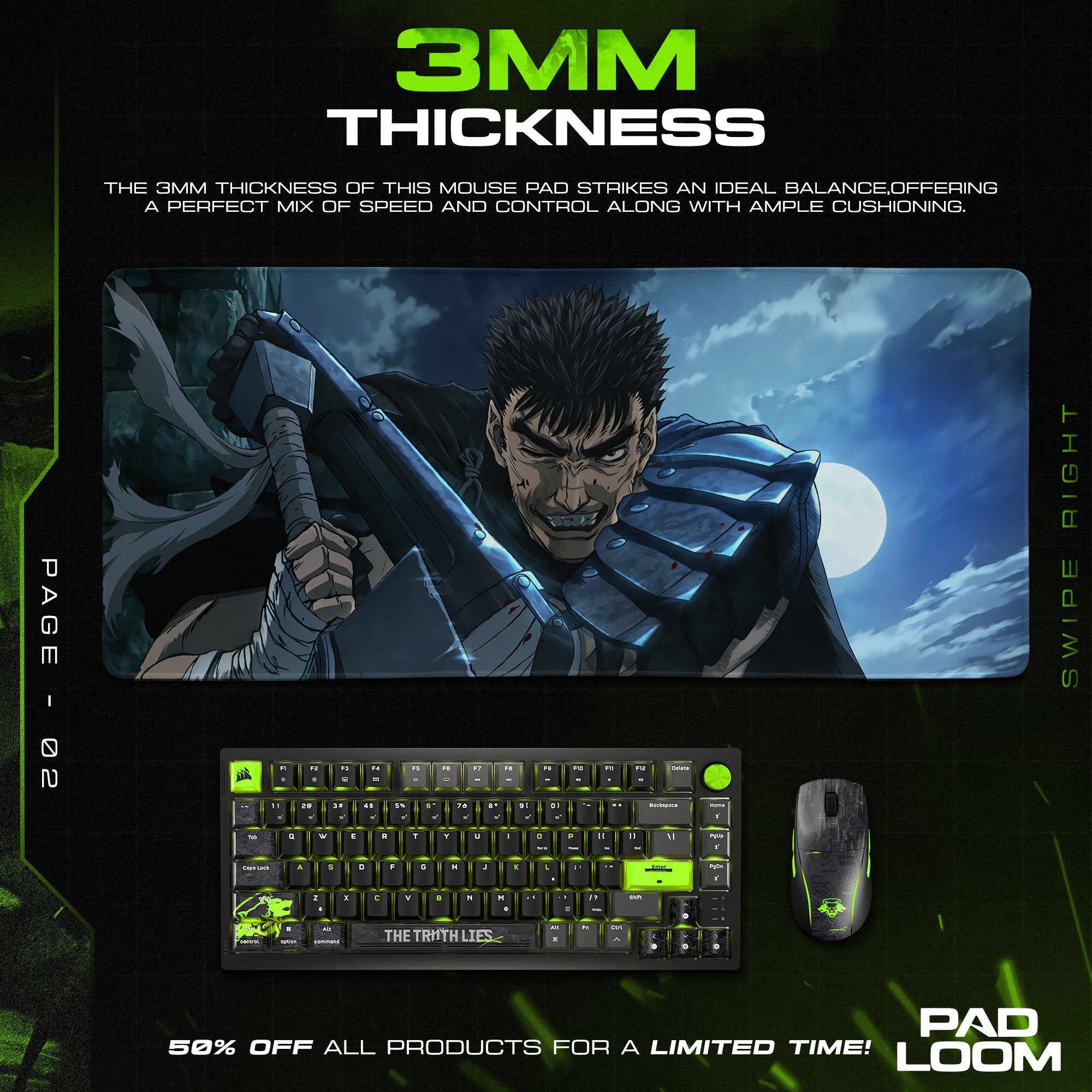 Berserk Guts Moonlight Mouse Pad - Dark Anime Gaming Desk Mat Padloom