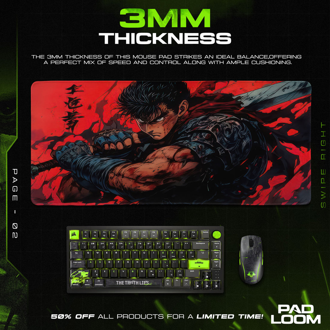 Berserk Guts Rage Mouse Pad, Anime Gamer Desk Mat